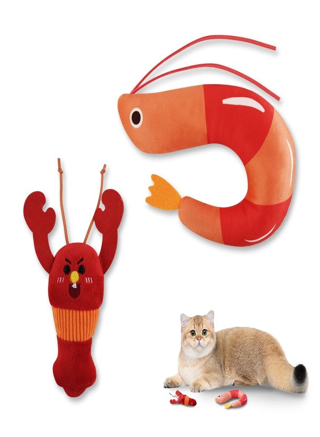 Andiker 2 Pcs Catnip Toys for Cats, Cute Shrimp and Lobster Shape Plush Toy with Catnip PP Cotton Built-in Bells Funny Interactive Cat Toys for Indoor Cats Bite Chew Hunting - Image 1